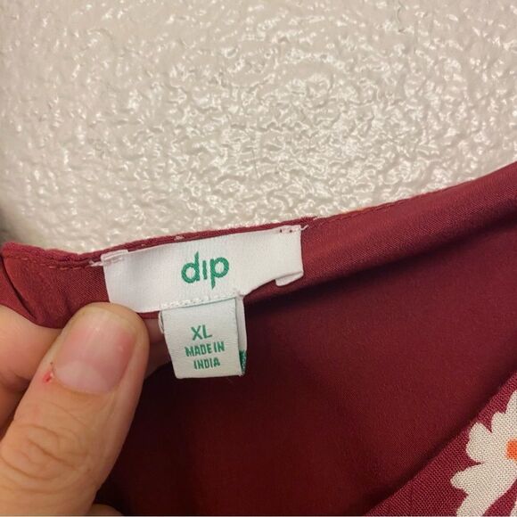 Red floral print boho feminine romantic button front midi dress tie shoulder XL - Picture 10 of 12